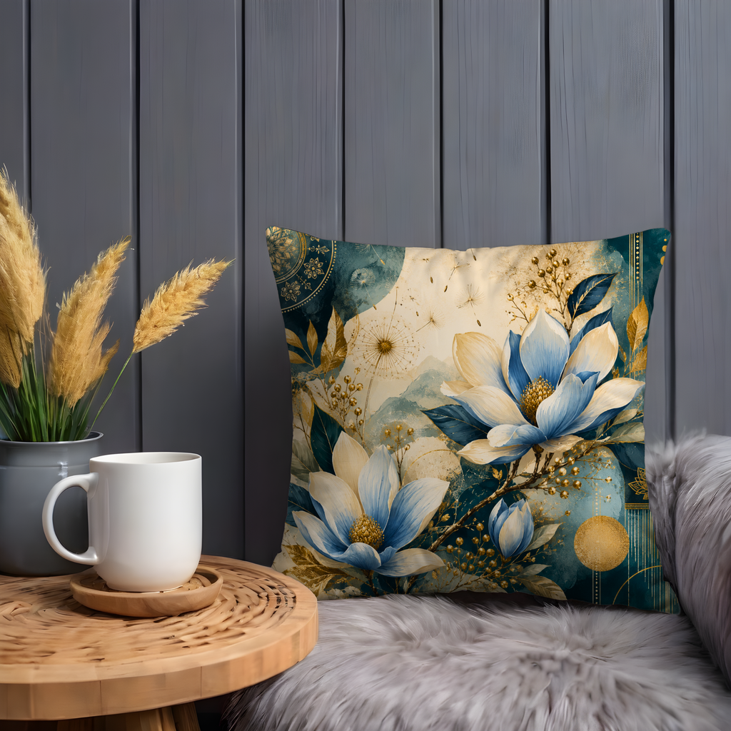Blue Magnolia Pillow Cover | Elegant Floral Art | Luxe Botanical Decor