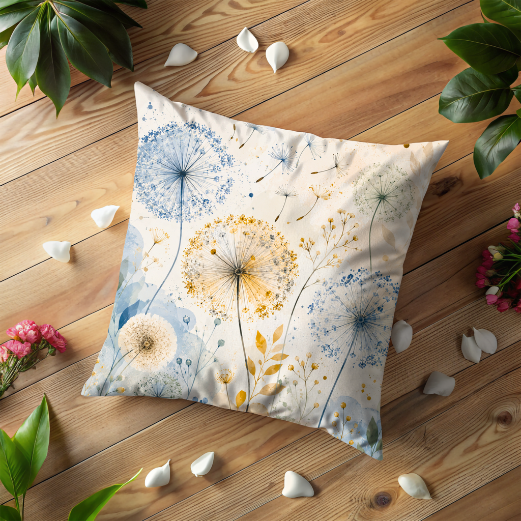 Dandelion Wish Pillow Cover | Delicate Seed Head Art | Soft Nature Decor