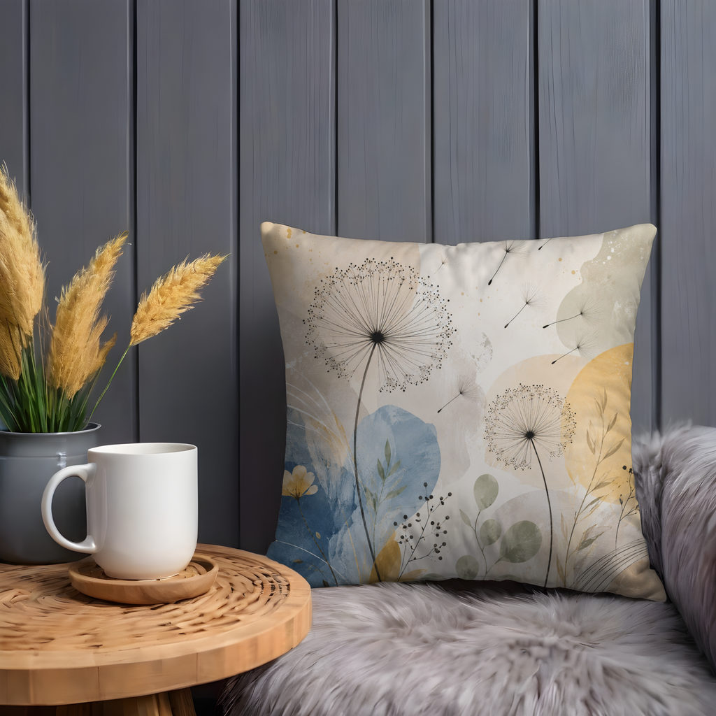 Dandelion Dreams Pillow Cover | Soft Blue Botanical Art | Dreamy Boho Decor