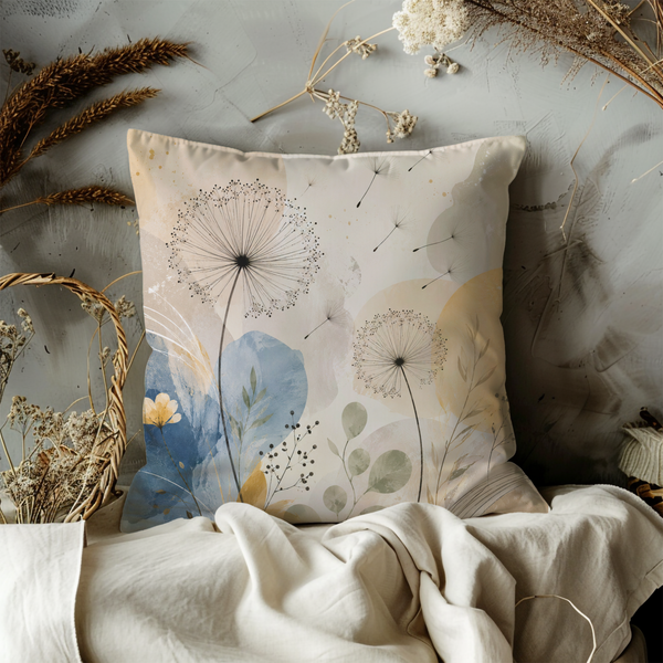 Dandelion Dreams Pillow Cover – Soft Blue Botanical Art | Dreamy Boho Decor