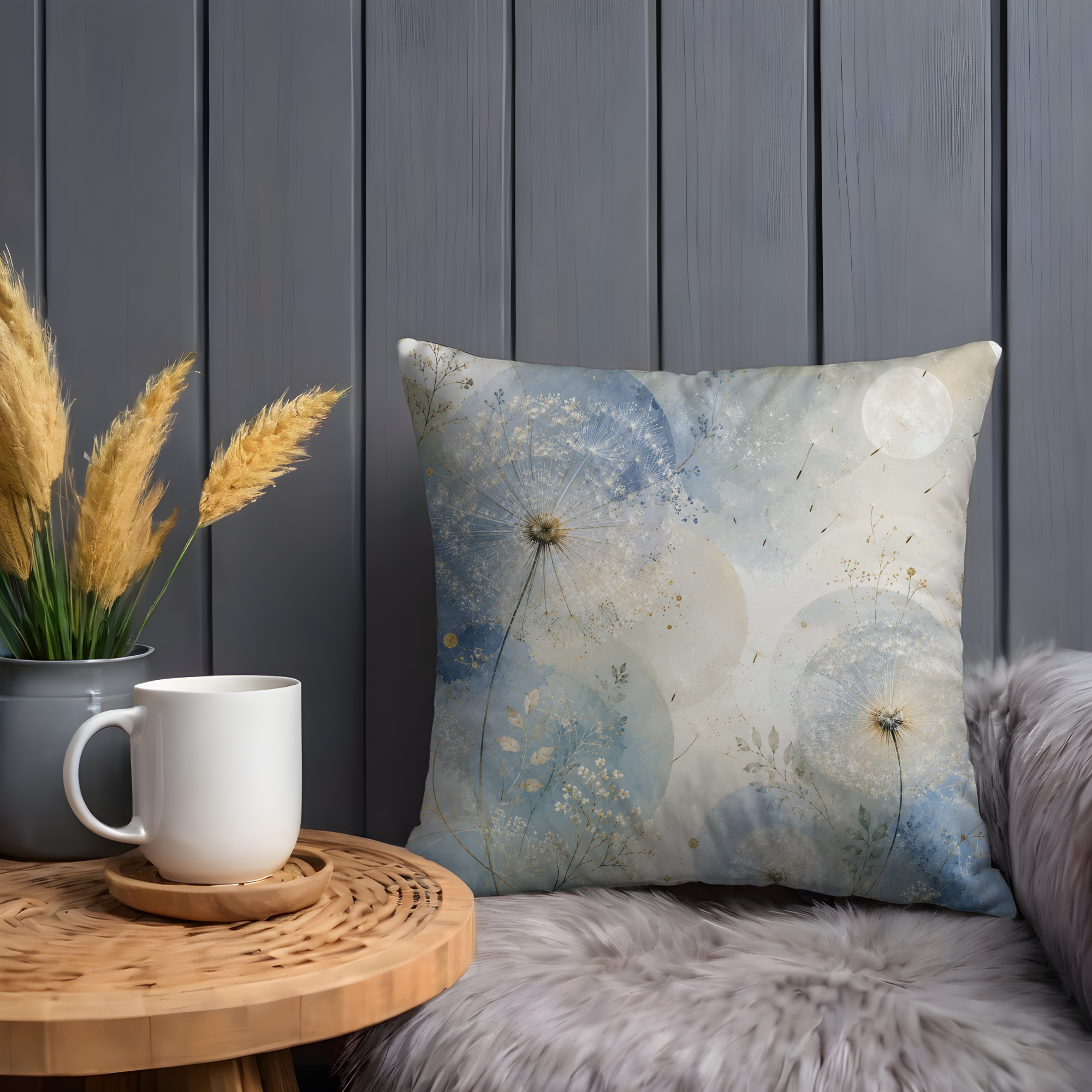 Dandelion Dream Pillow Cover | Ethereal Seed Head Art | Soft Nature Decor