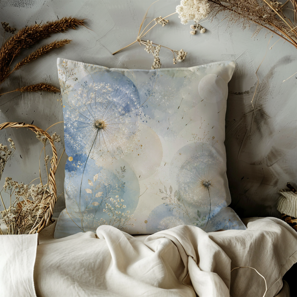 Dandelion Dream Pillow Cover – Ethereal Seed Head Art | Soft Nature Decor
