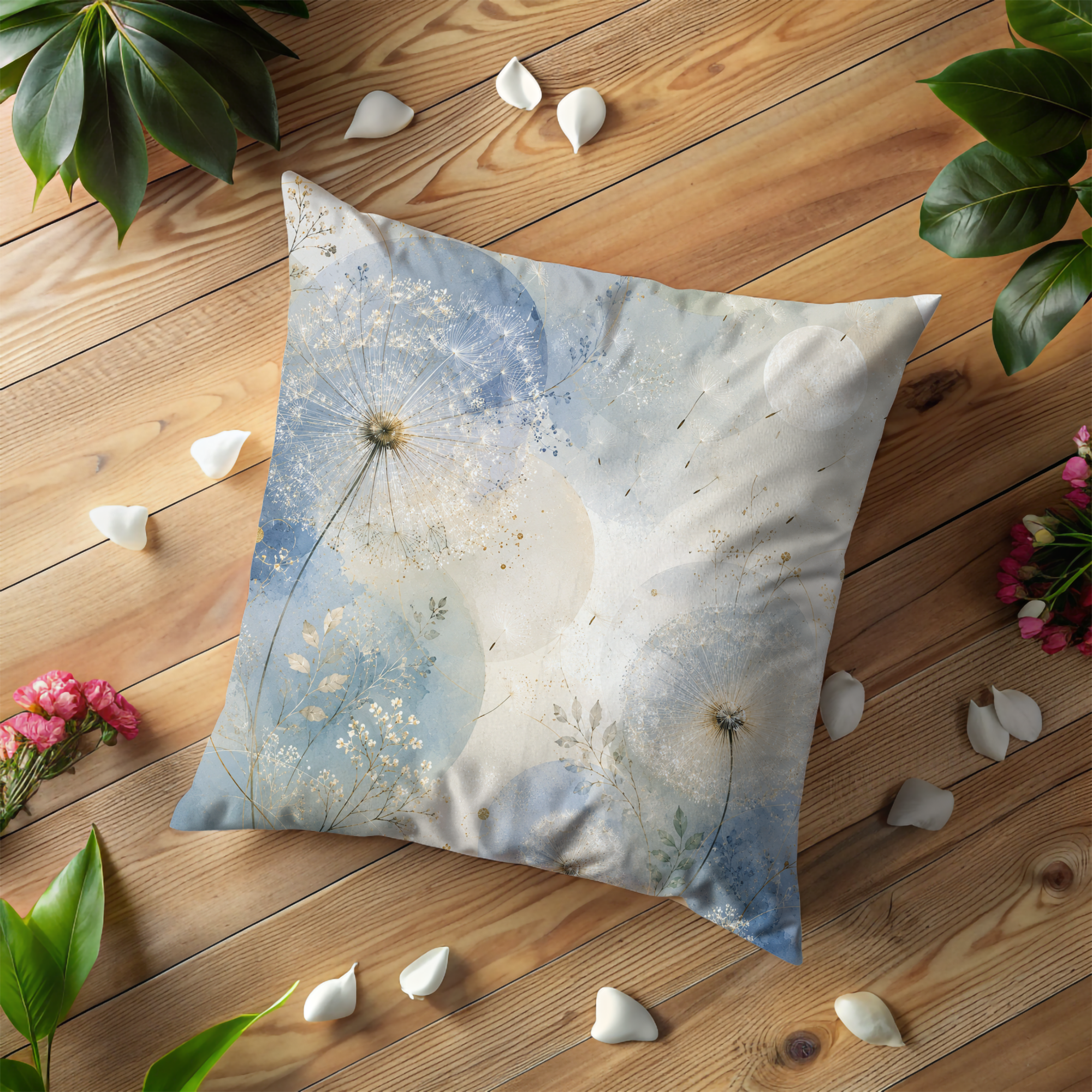 Dandelion Dream Pillow Cover | Ethereal Seed Head Art | Soft Nature Decor
