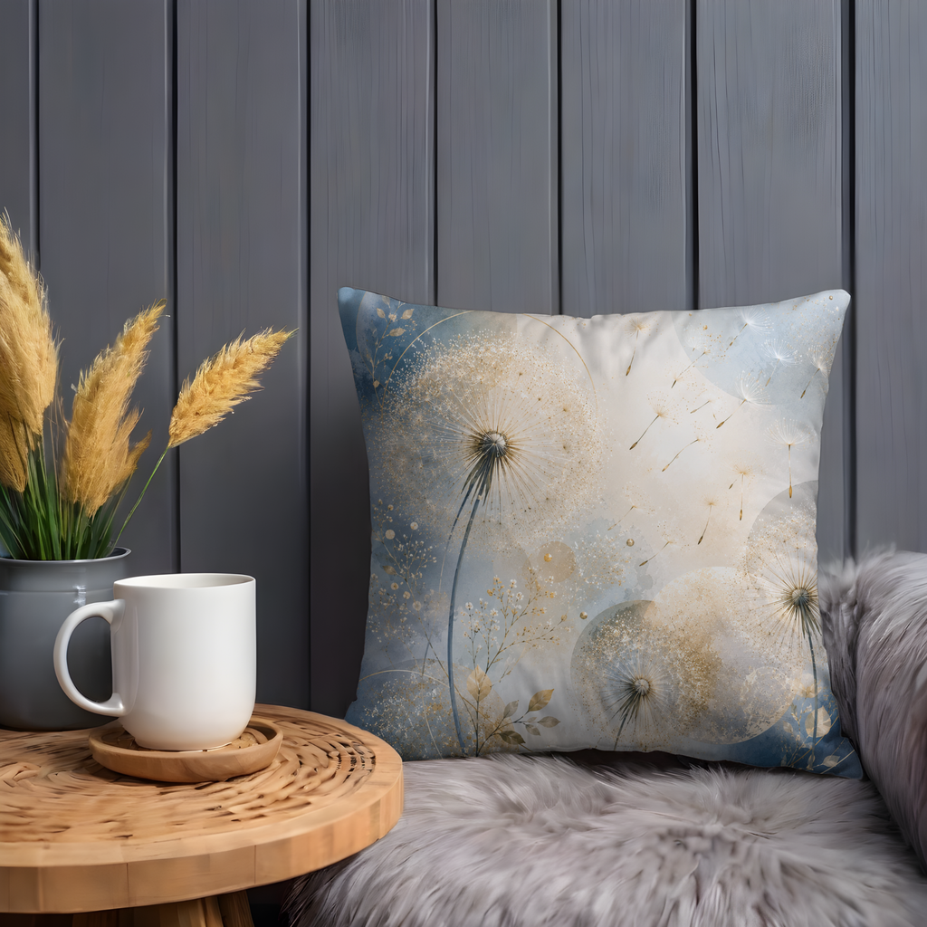 Golden Dandelion Pillow Cover | Dreamy Botanical Art | Soft Boho Decor