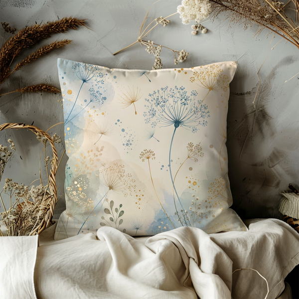 Dandelion Dream Pillow Cover – Ethereal Seed Head Art | Soft Nature Decor
