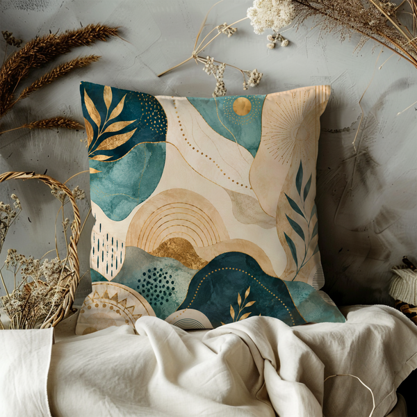 Emerald Gold Geometric Pillow Cover – Art Deco Modern Art | Luxury Boho Decor