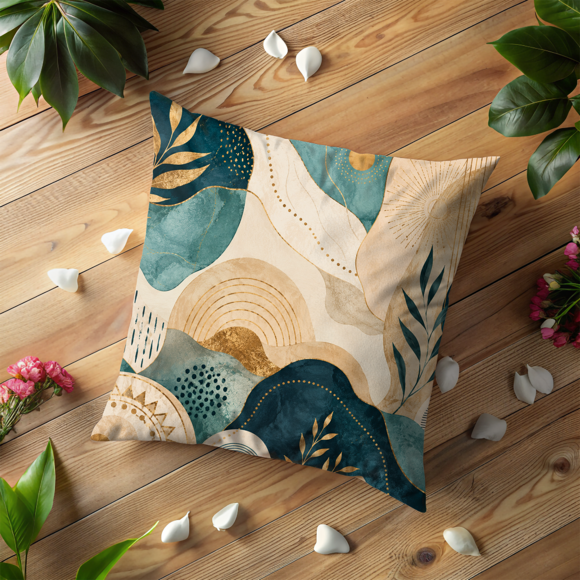 Emerald Gold Geometric Pillow Cover | Art Deco Modern Art | Luxury Boho Decor