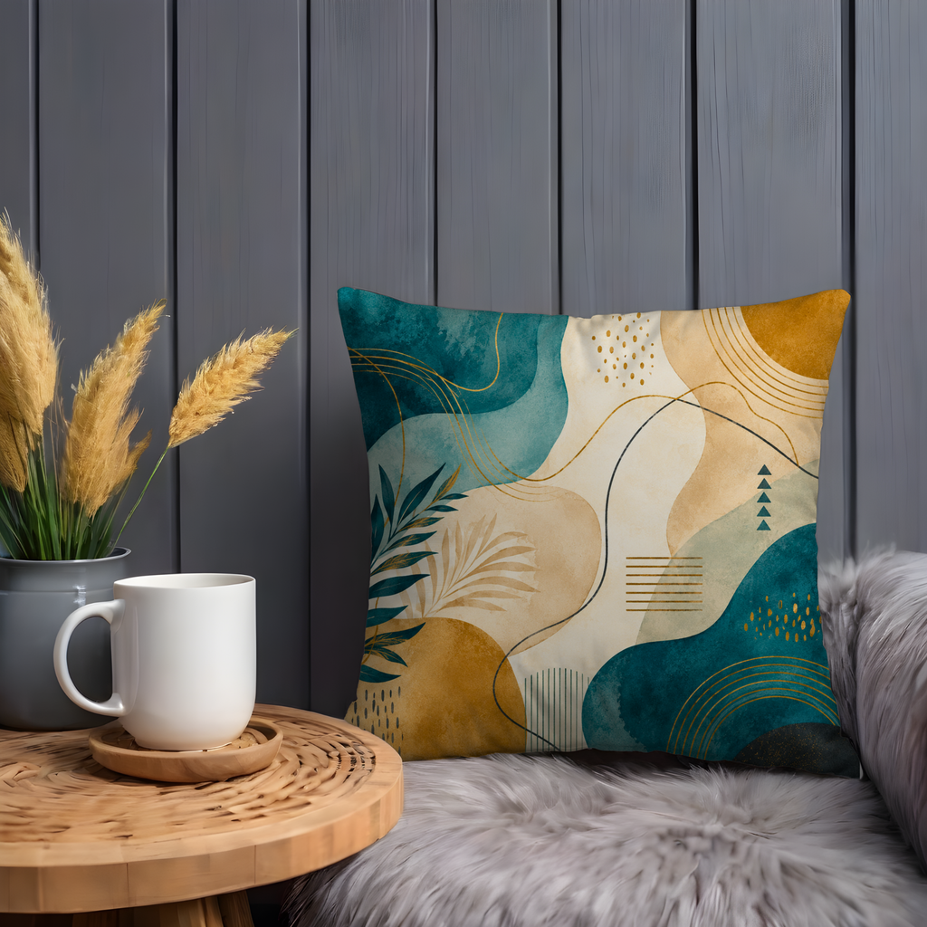 Teal Gold Abstract Pillow Cover | Modern Geometric Art | Luxe Nature Decor