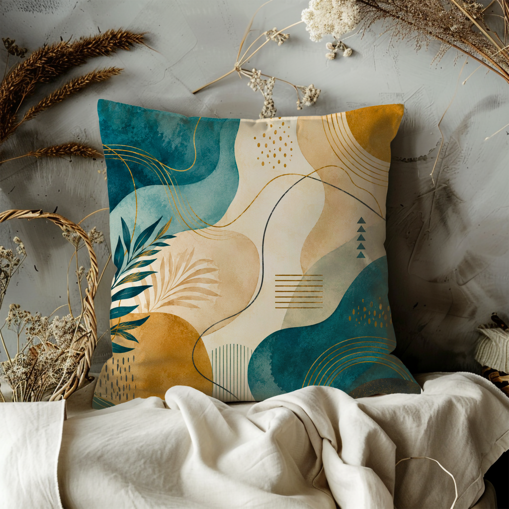 Teal Gold Abstract Pillow Cover | Modern Geometric Art | Luxe Nature Decor