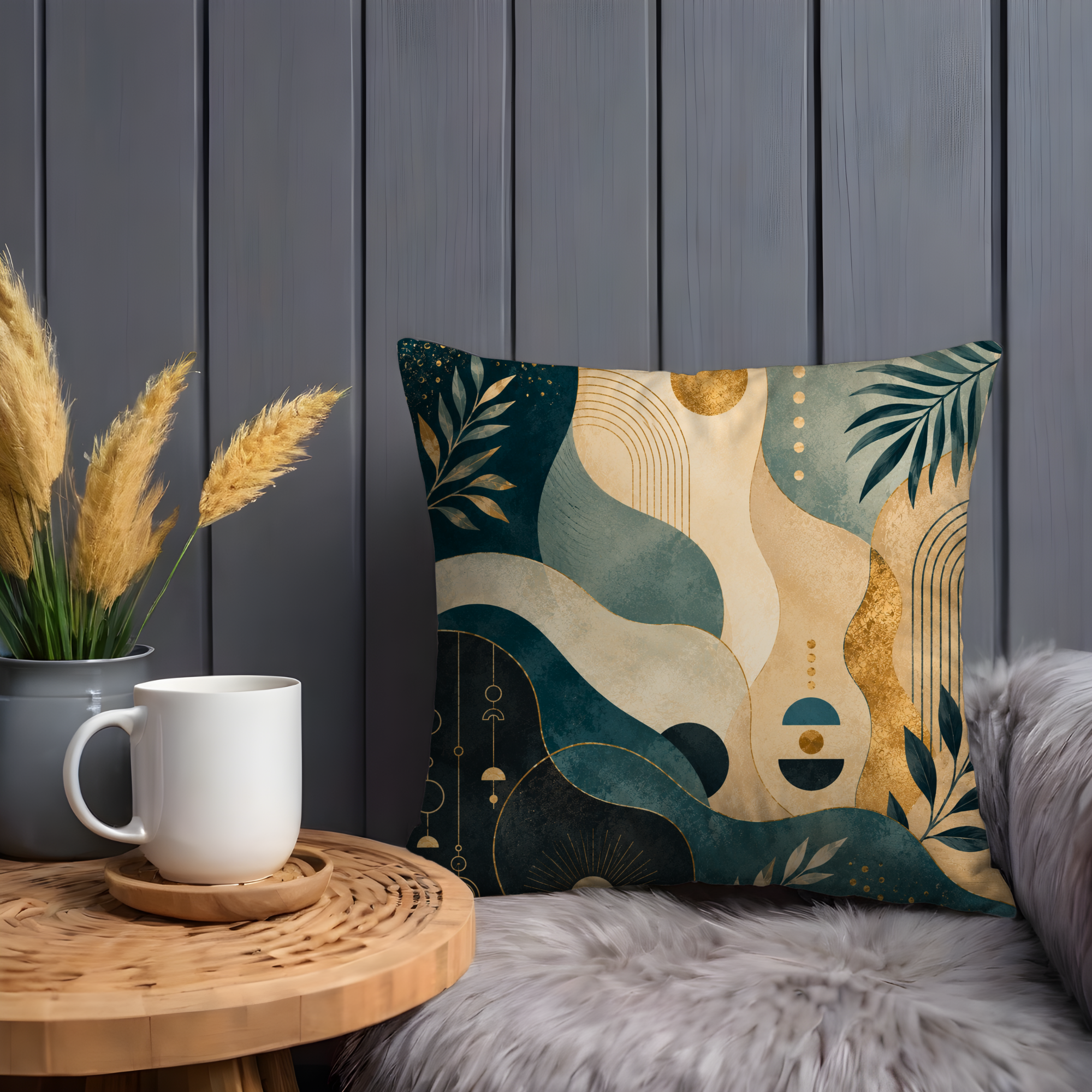 Teal Gold Abstract Pillow Cover | Modern Geometric Art | Luxe Nature Decor