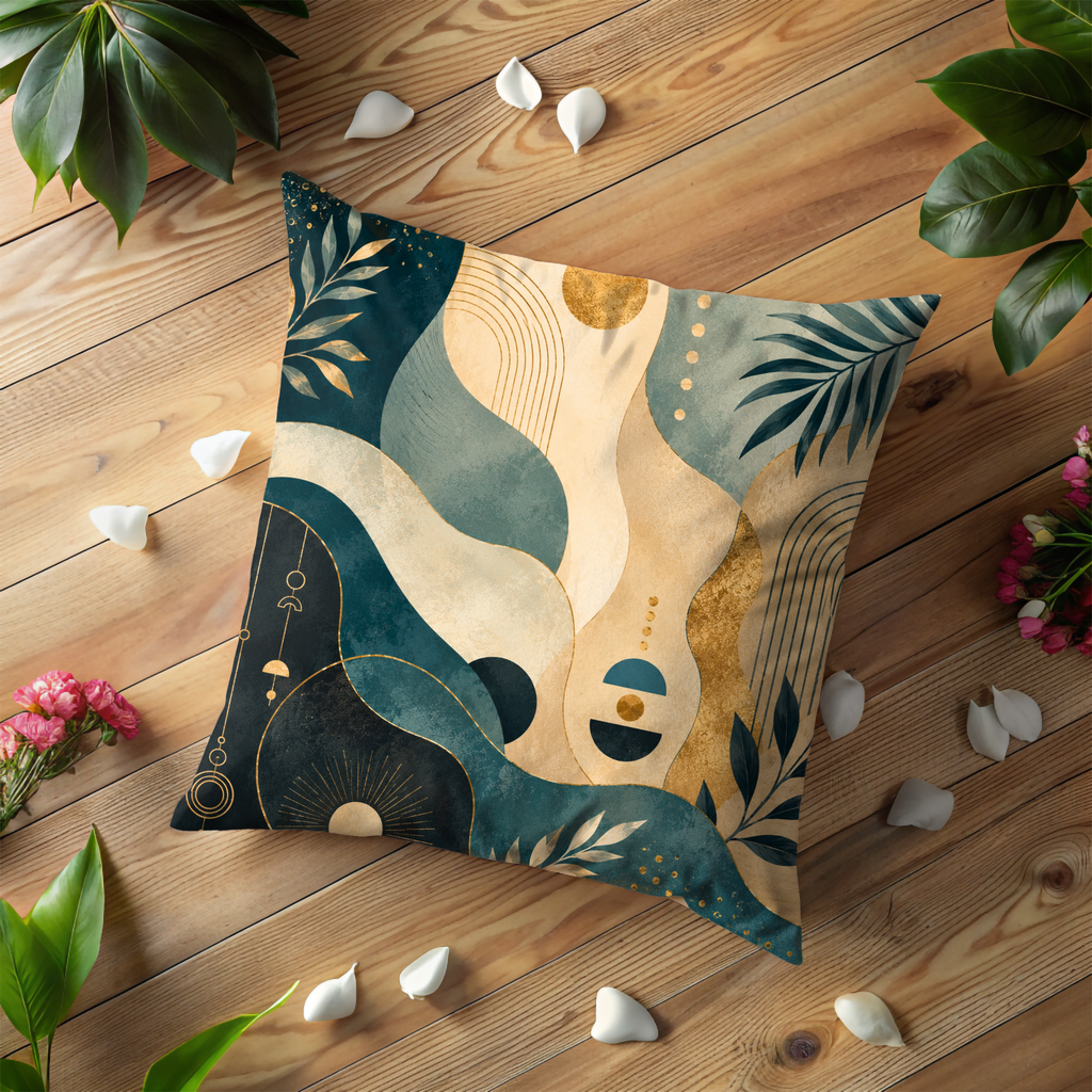 Teal Gold Abstract Pillow Cover | Modern Geometric Art | Luxe Nature Decor
