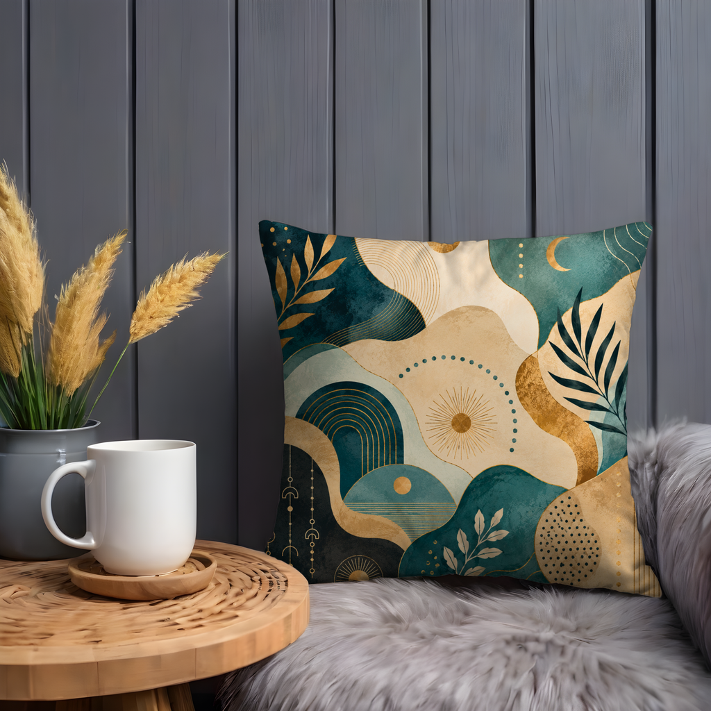Teal Sun Wave Pillow Cover | Modern Abstract Art | Luxury Boho Decor