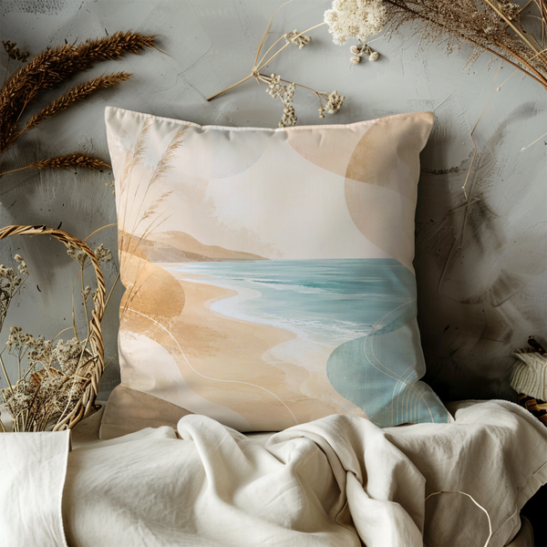 Coastal Beach Pillow Cover – Serene Ocean Art | Calm Nature Decor