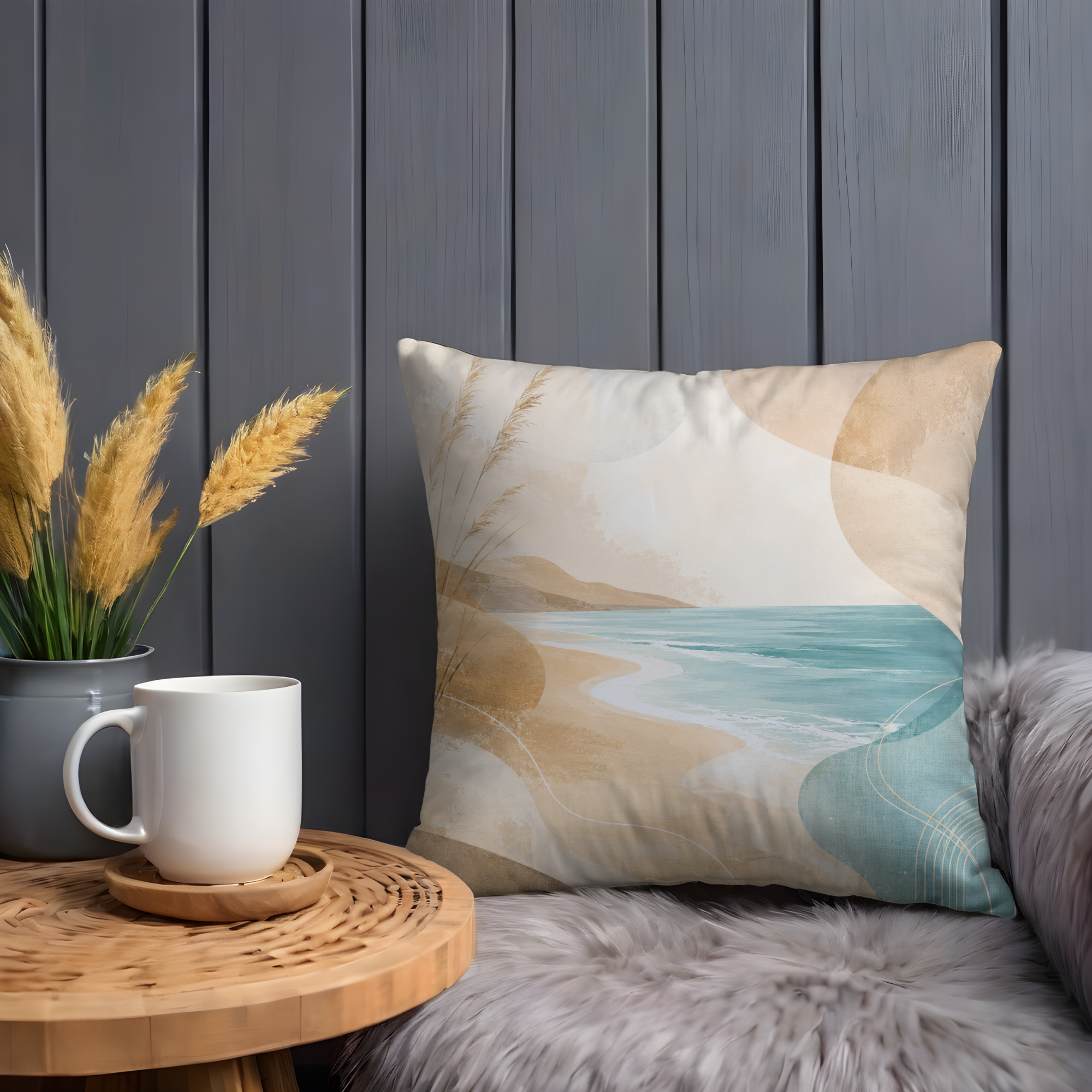 Coastal Beach Pillow Cover | Serene Ocean Art | Calm Nature Decor