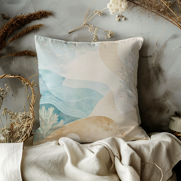 Coastal Waves Pillow Cover – Serene Beach Art | Calm Nature Decor