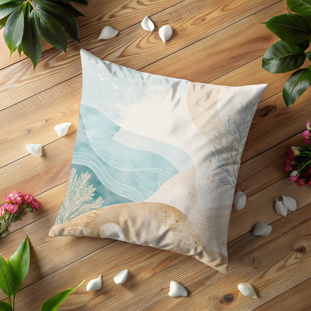 Coastal Waves Pillow Cover | Serene Beach Art | Calm Nature Decor