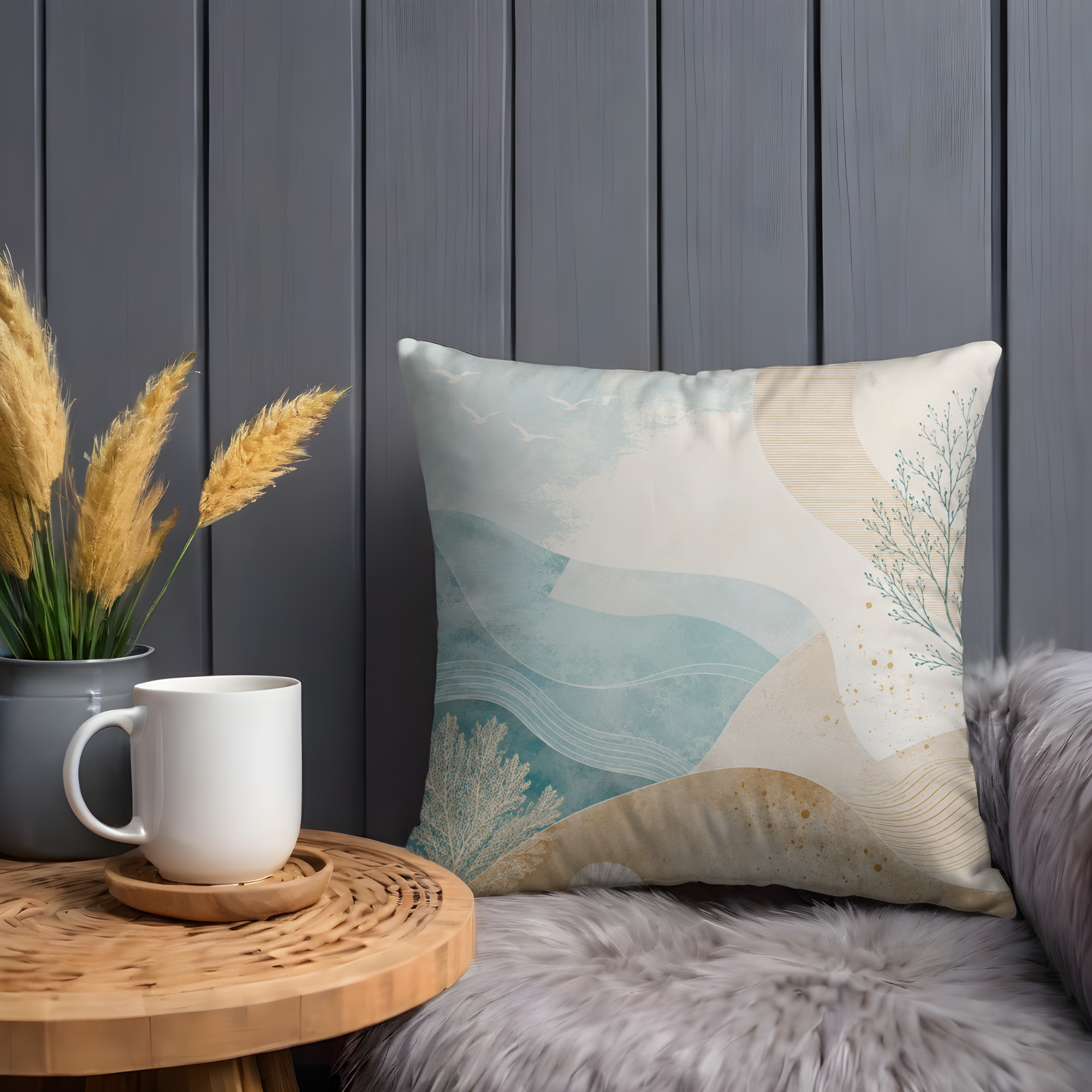 Coastal Waves Pillow Cover | Serene Beach Art | Calm Nature Decor