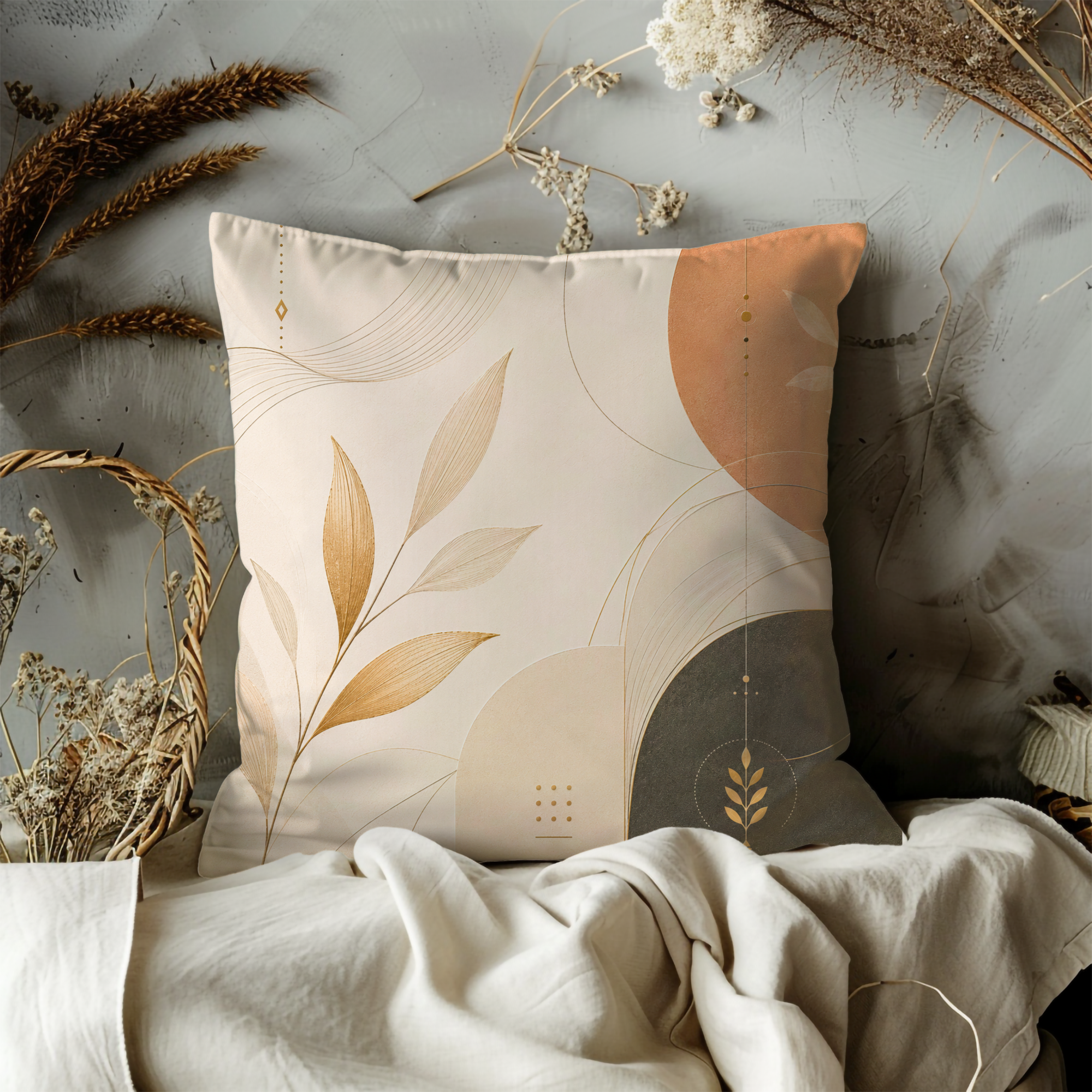 Earth Tone Leaf Pillow Cover | Modern Abstract Art | Neutral Boho Decor