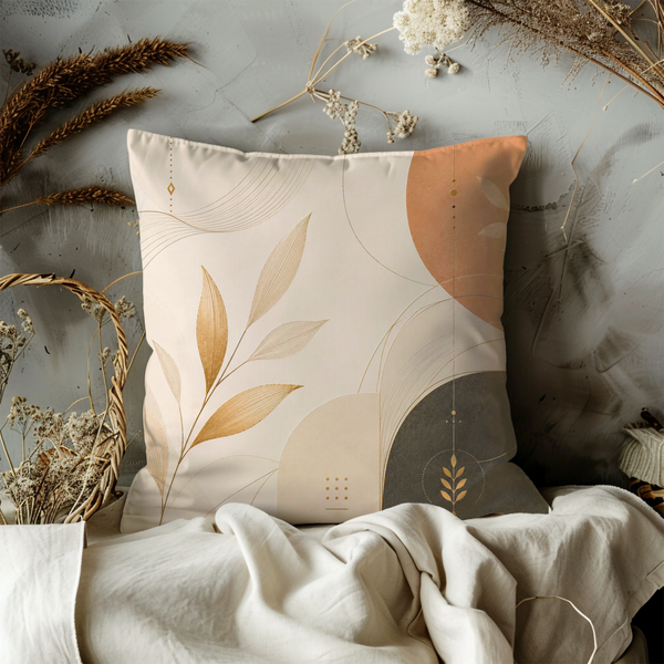 Earth Tone Leaf Pillow Cover – Modern Abstract Art | Neutral Boho Decor