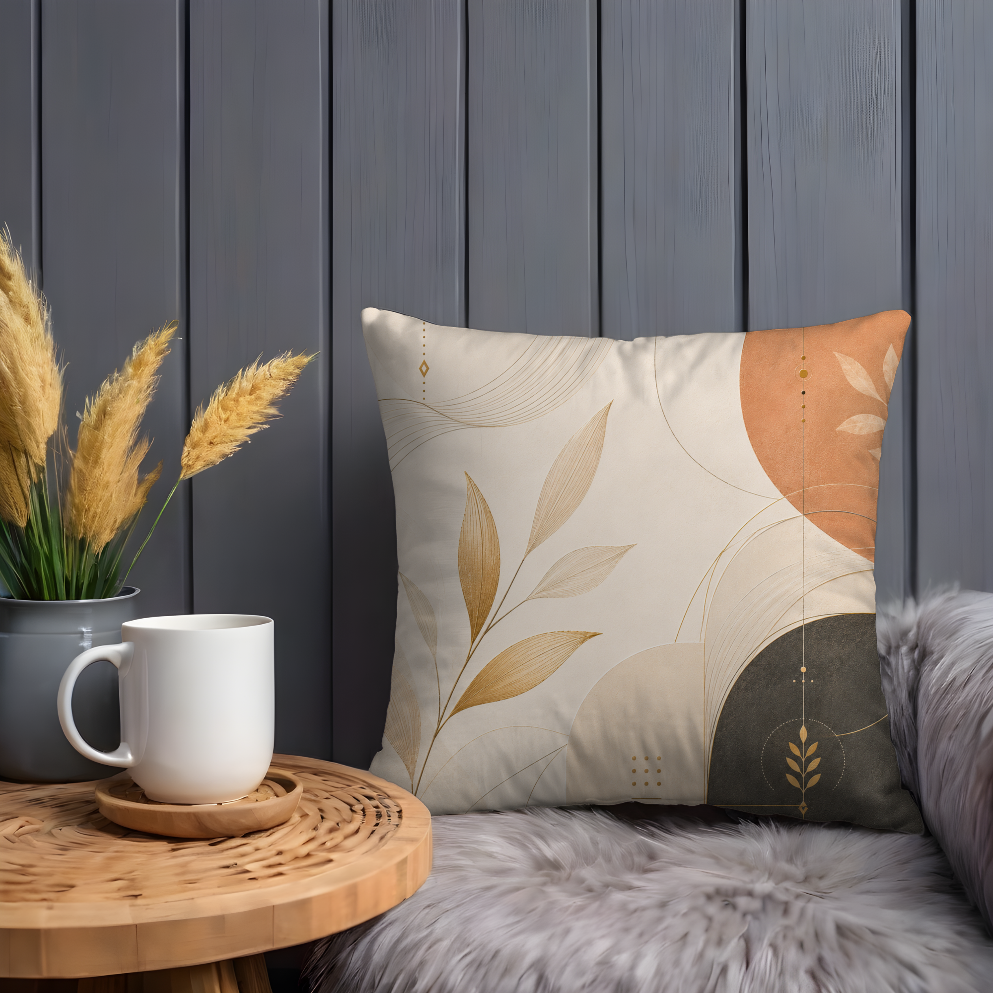 Earth Tone Leaf Pillow Cover | Modern Abstract Art | Neutral Boho Decor