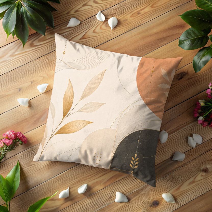 Earth Tone Leaf Pillow Cover – Modern Abstract Art | Neutral Boho Decor