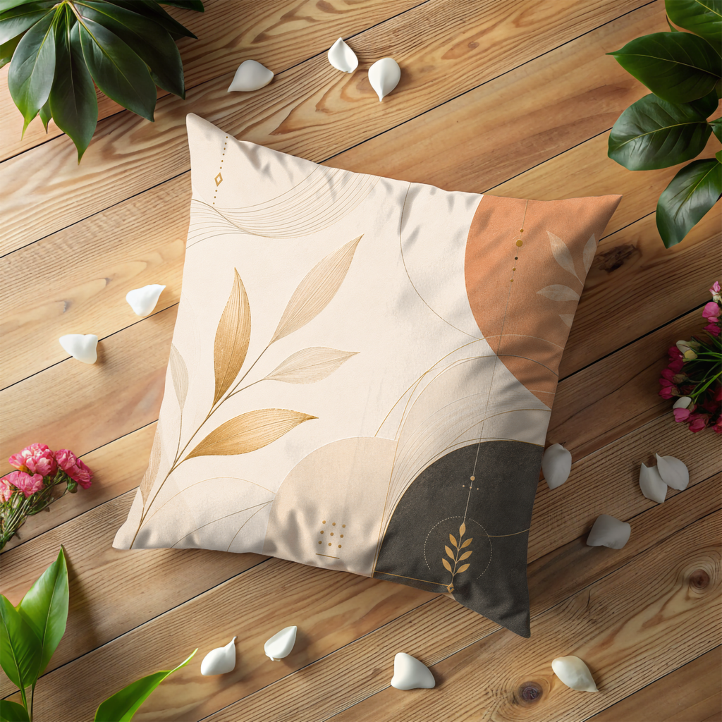 Earth Tone Leaf Pillow Cover | Modern Abstract Art | Neutral Boho Decor