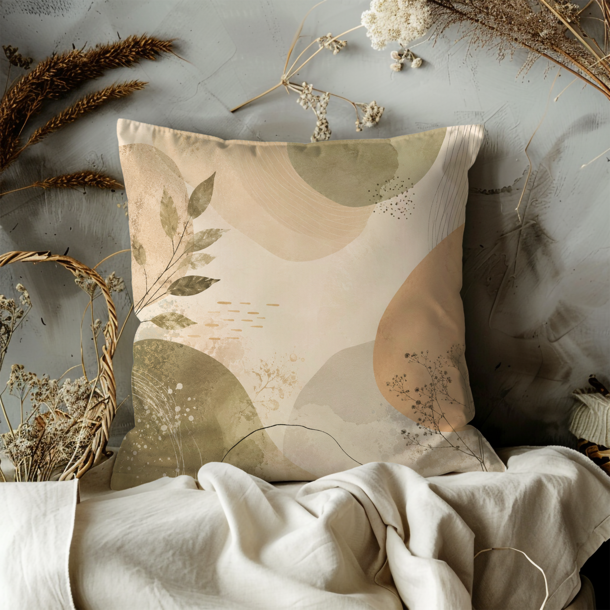 Sage Green Abstract Pillow Cover | Modern Botanical Art | Calm Nature Decor