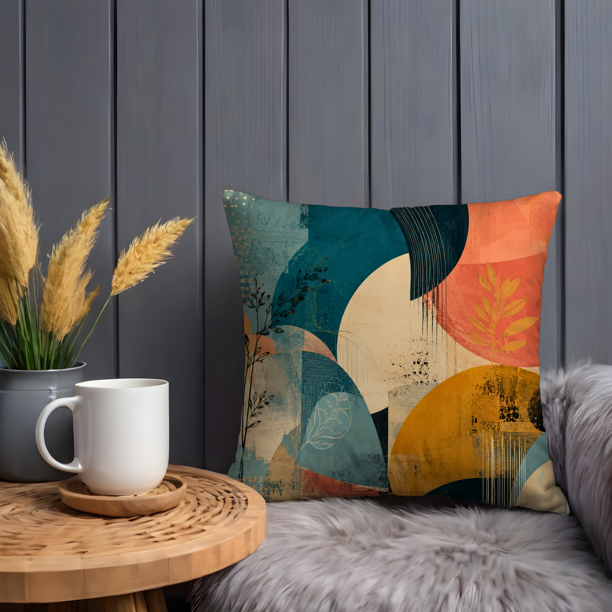 Vibrant Teal Orange Abstract Pillow Cover | Modern Geometric Art | Bold Boho Decor