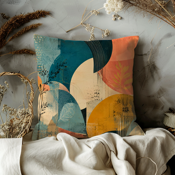 Vibrant Teal Orange Abstract Pillow Cover – Modern Geometric Art | Bold Boho Decor