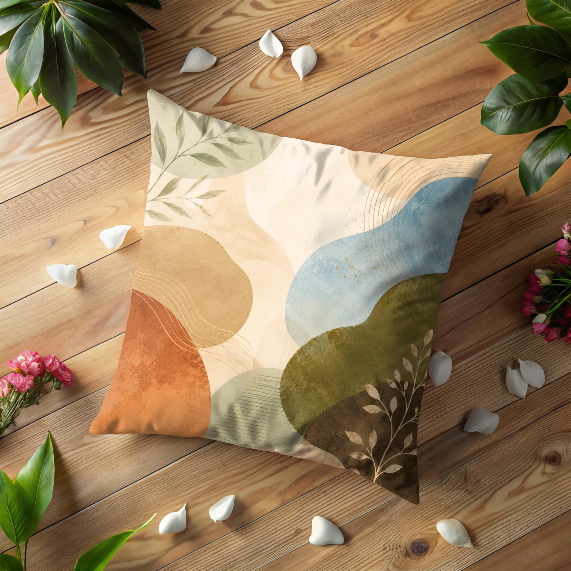 Earthy Abstract Pillow Cover | Modern Geometric Art | Warm Nature Decor