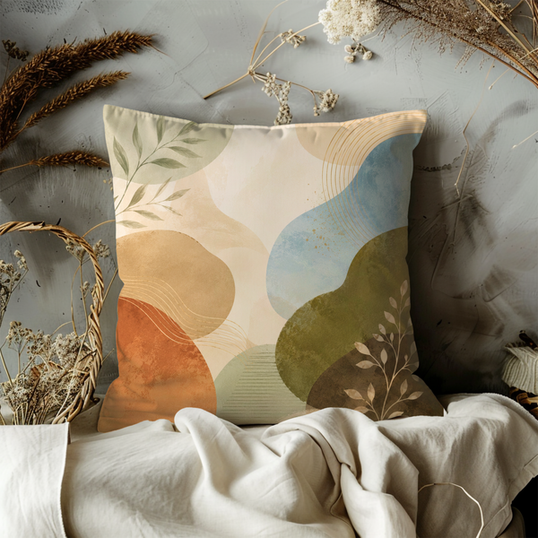 Earthy Abstract Pillow Cover – Modern Geometric Art | Warm Nature Decor