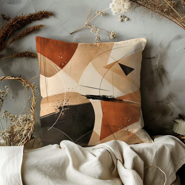 Earth Tone Abstract Pillow Cover – Modern Geometric Art | Neutral Boho Decor