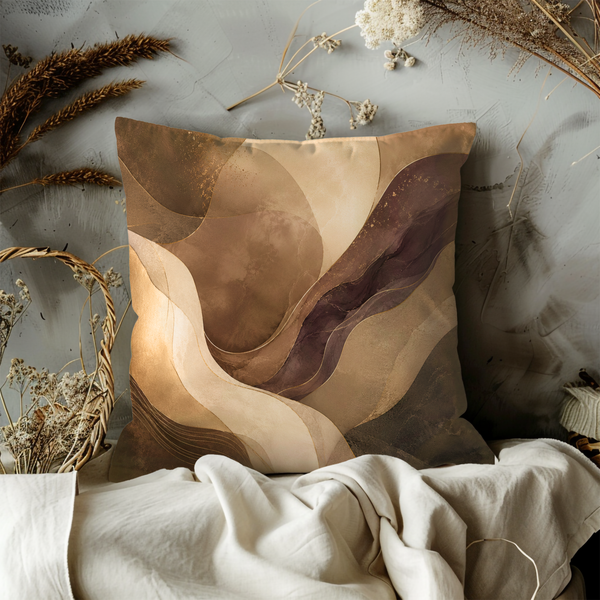Warm Earth Tones Pillow Cover – Elegant Abstract Art | Luxe Modern Decor