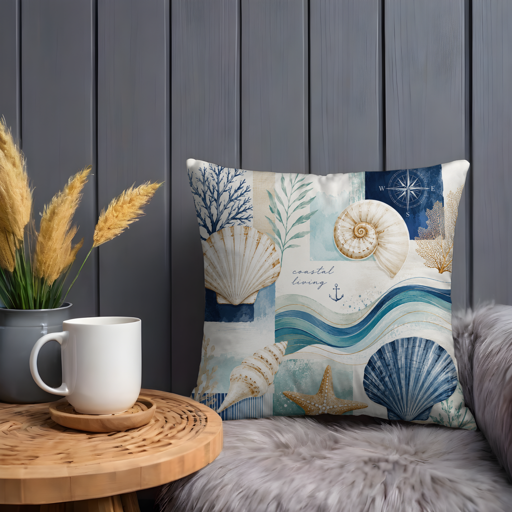 Coastal Living Pillow Cover | Seashell Ocean Art | Beach House Decor