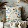 Nautical Collage Pillow Cover | Fisherman's Wharf Art | Coastal Decor
