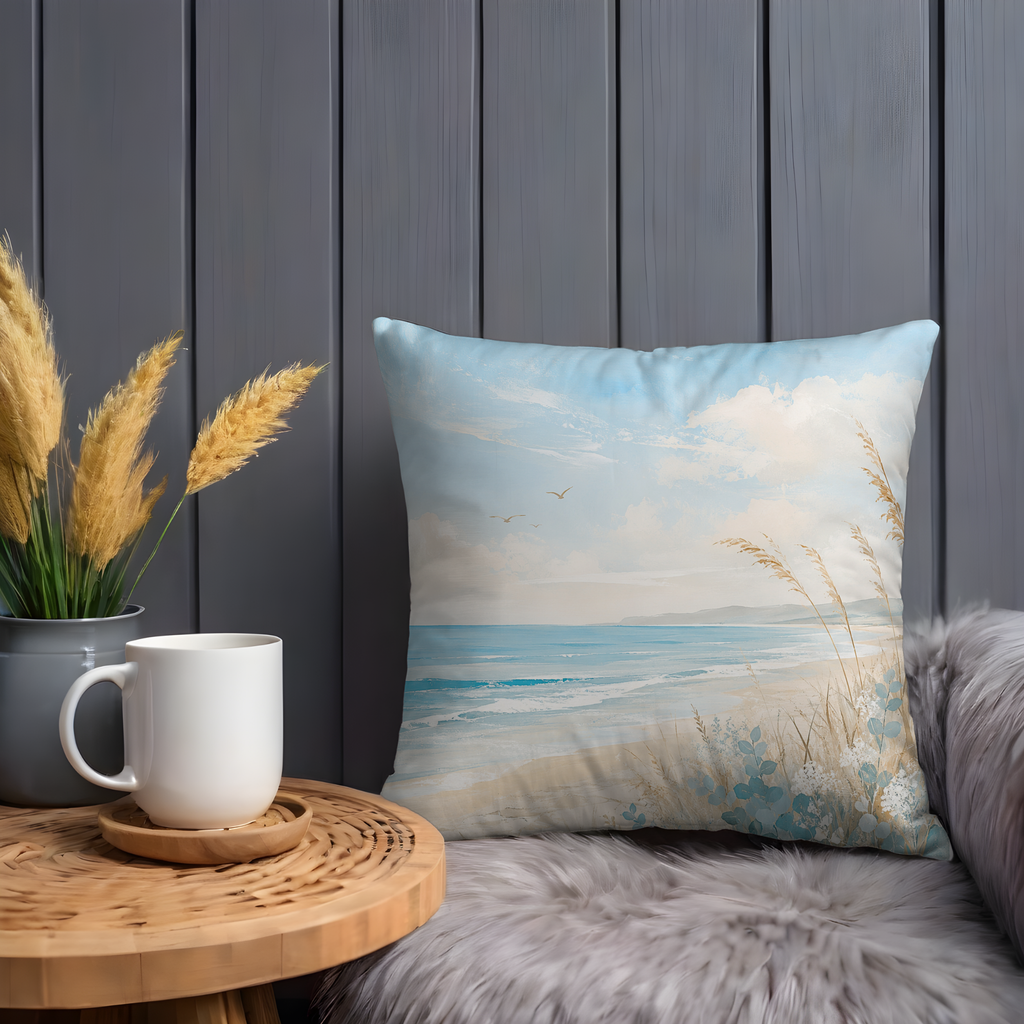 Serene Beach Landscape Pillow Cover | Ocean View Art | Coastal Calm Decor