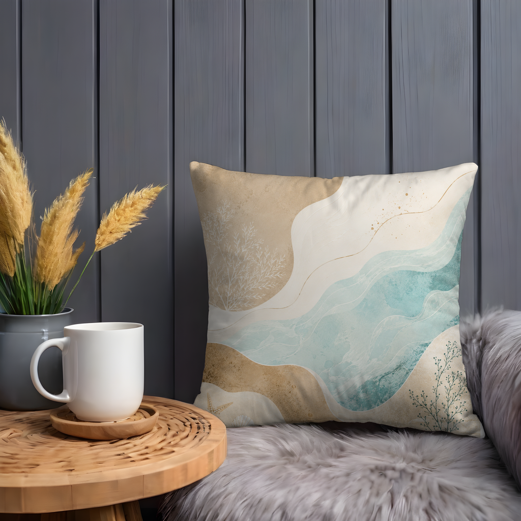 Coastal Wave Pillow Cover | Serene Beach Art | Neutral Boho Decor