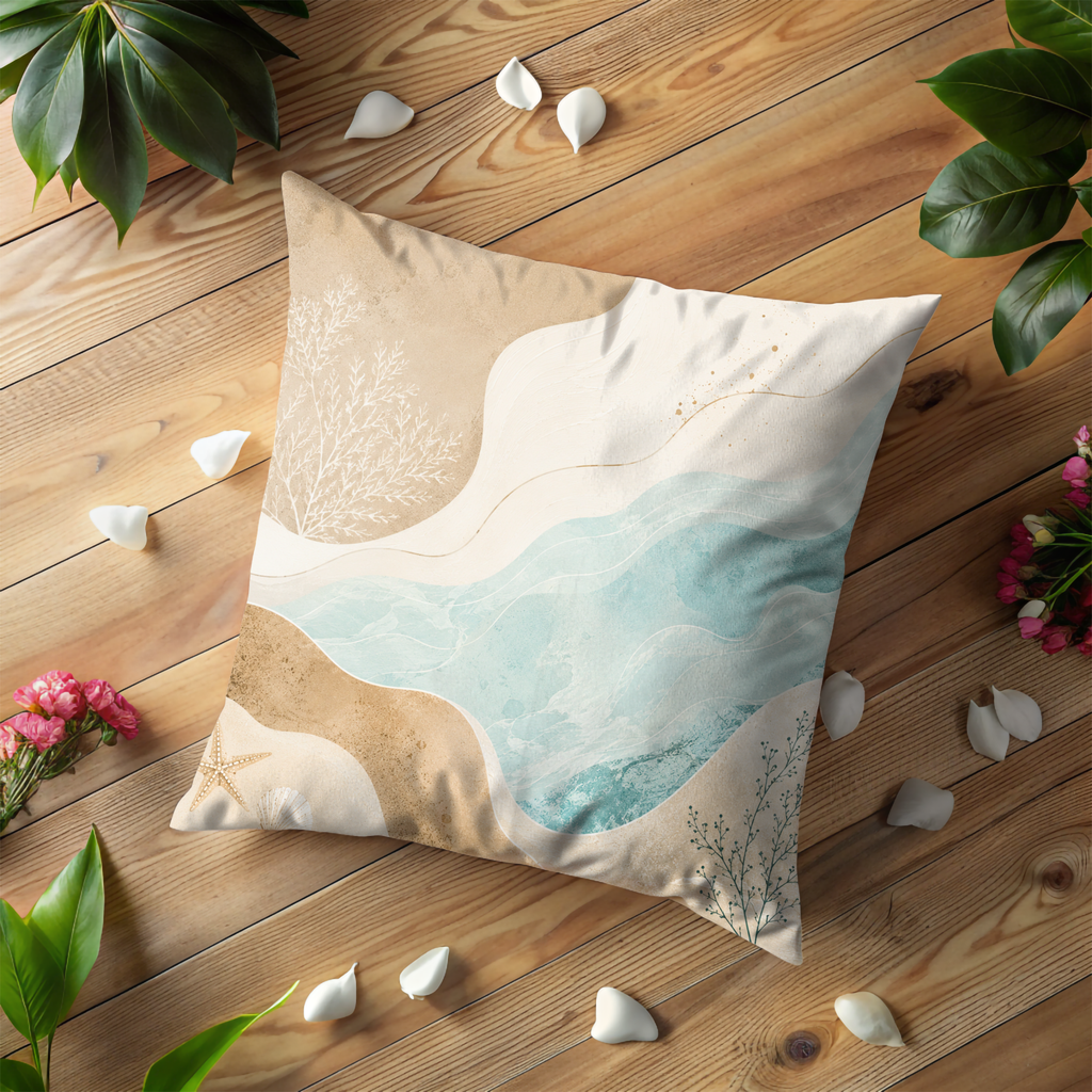Coastal Wave Pillow Cover | Serene Beach Art | Neutral Boho Decor