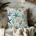 Teal Seashells Pillow Cover | Coastal Nautical Art | Beach Boho Decor
