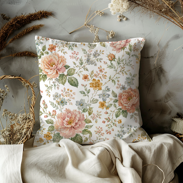 Pink Rose Floral Pillow Cover – Cottagecore Garden Art | Romantic Decor