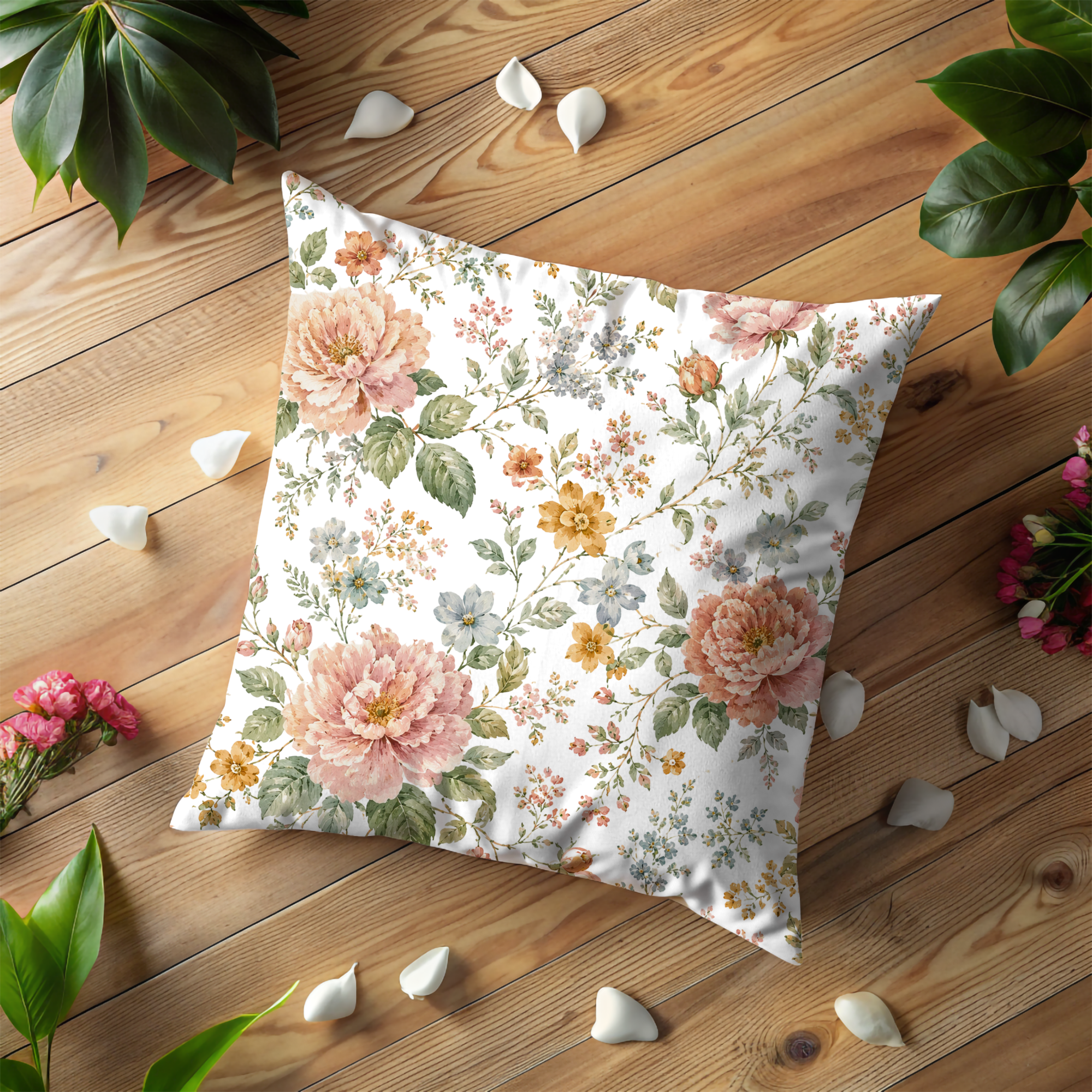 Pink Rose Floral Pillow Cover | Cottagecore Garden Art | Romantic Decor