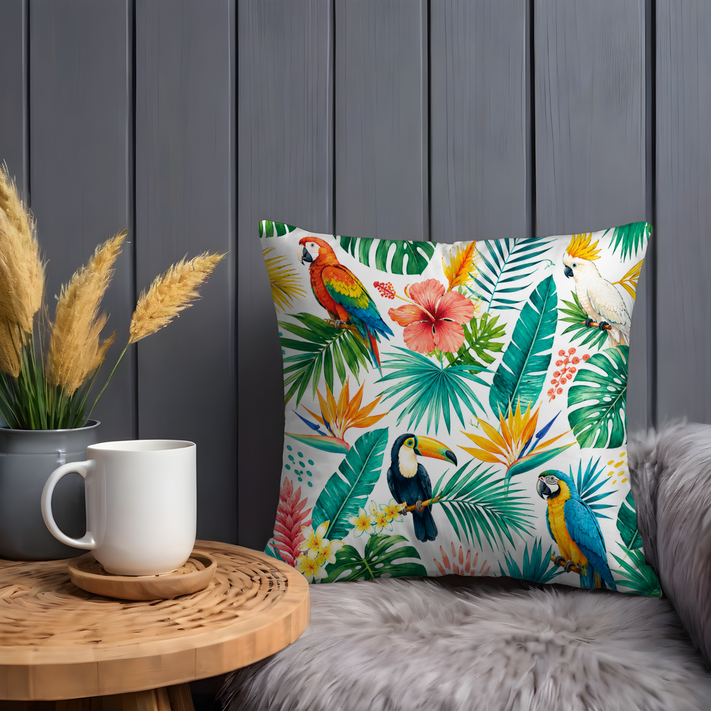 Tropical Parrot Pillow Cover | Vibrant Jungle Art | Exotic Nature Decor