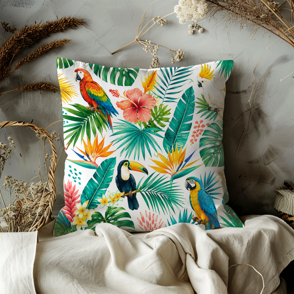Tropical Parrot Pillow Cover – Vibrant Jungle Art | Exotic Nature Decor