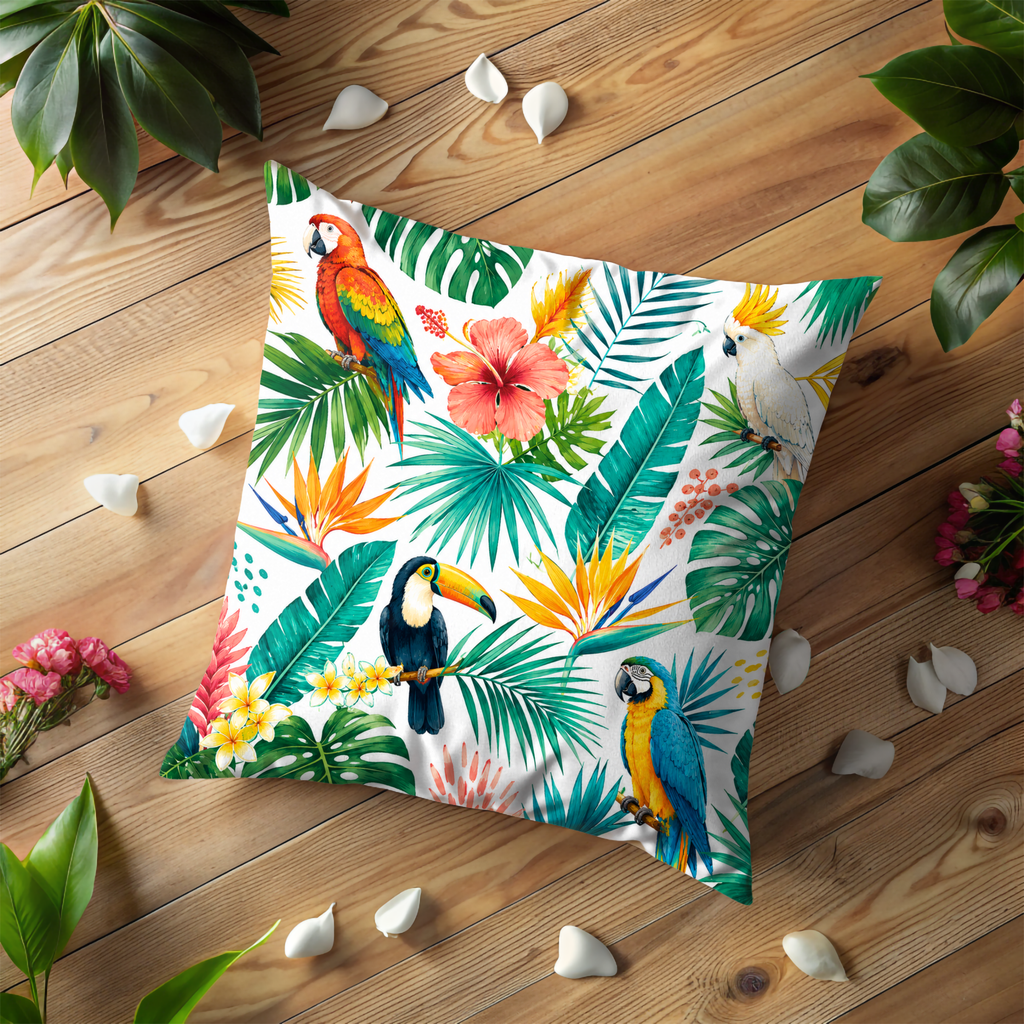 Tropical Parrot Pillow Cover | Vibrant Jungle Art | Exotic Nature Decor