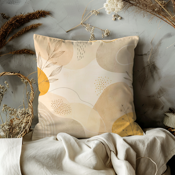 Beige Abstract Leaf Pillow Cover – Modern Neutral Art | Boho Decor