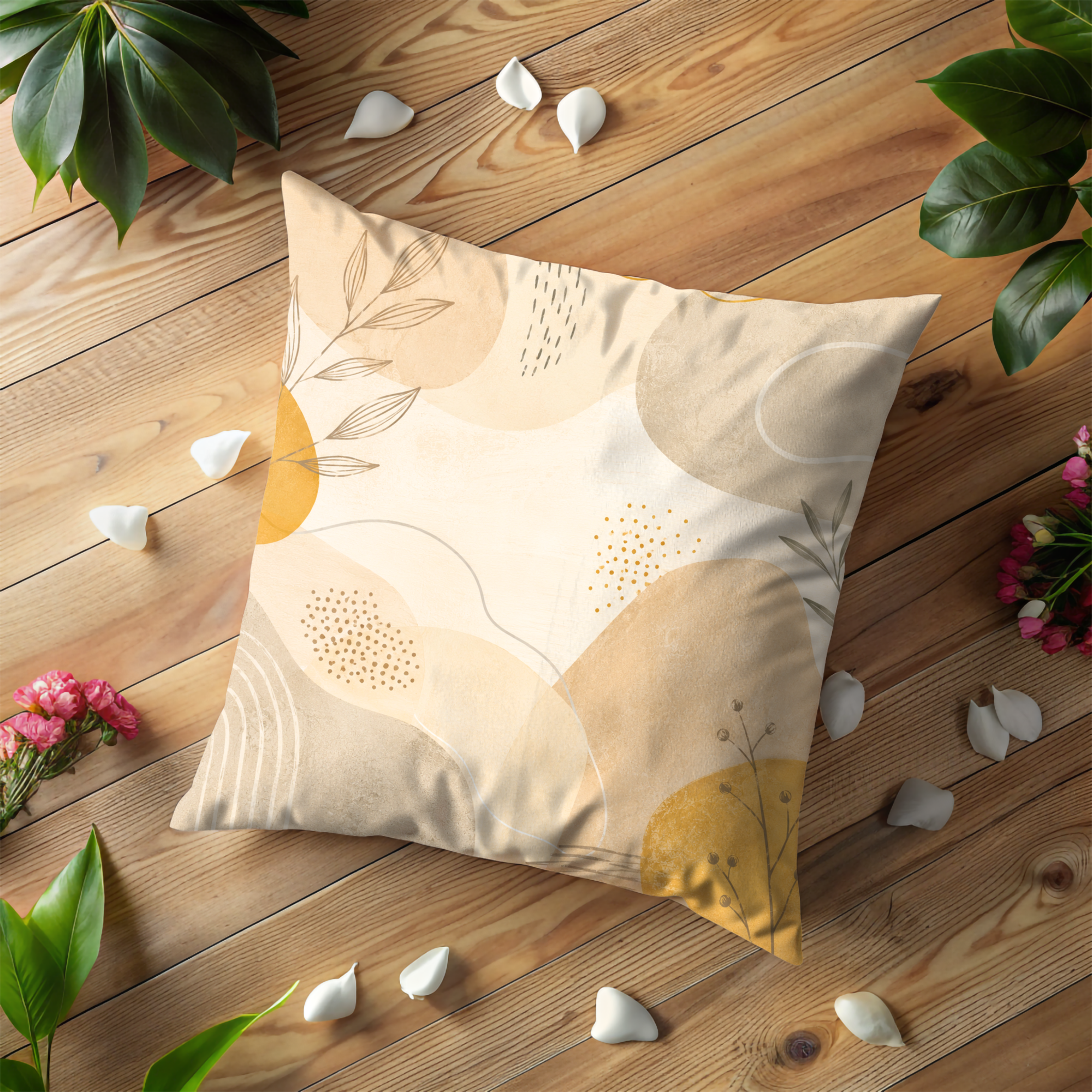 Beige Abstract Leaf Pillow Cover | Modern Neutral Art | Boho Decor