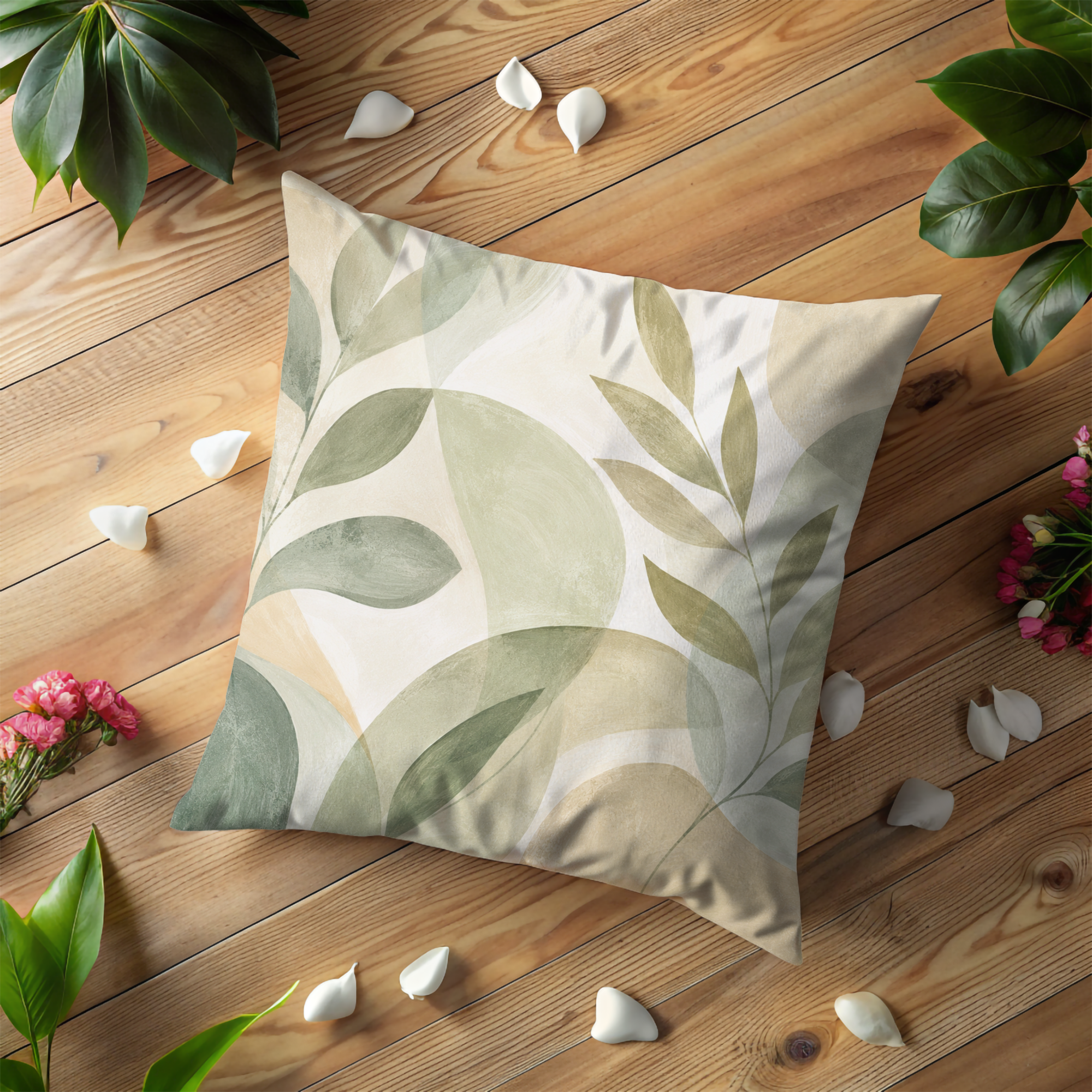 Sage Green Leaf Pillow Cover | Modern Botanical Art | Neutral Boho Decor