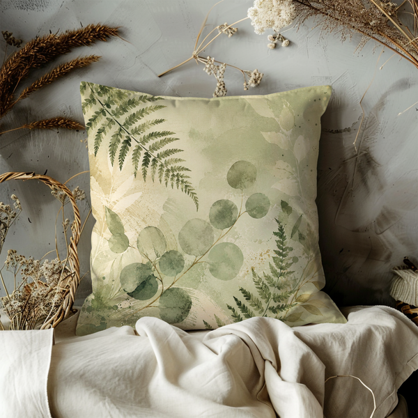 Sage Eucalyptus Pillow Cover – Soft Botanical Art | Neutral Boho Decor