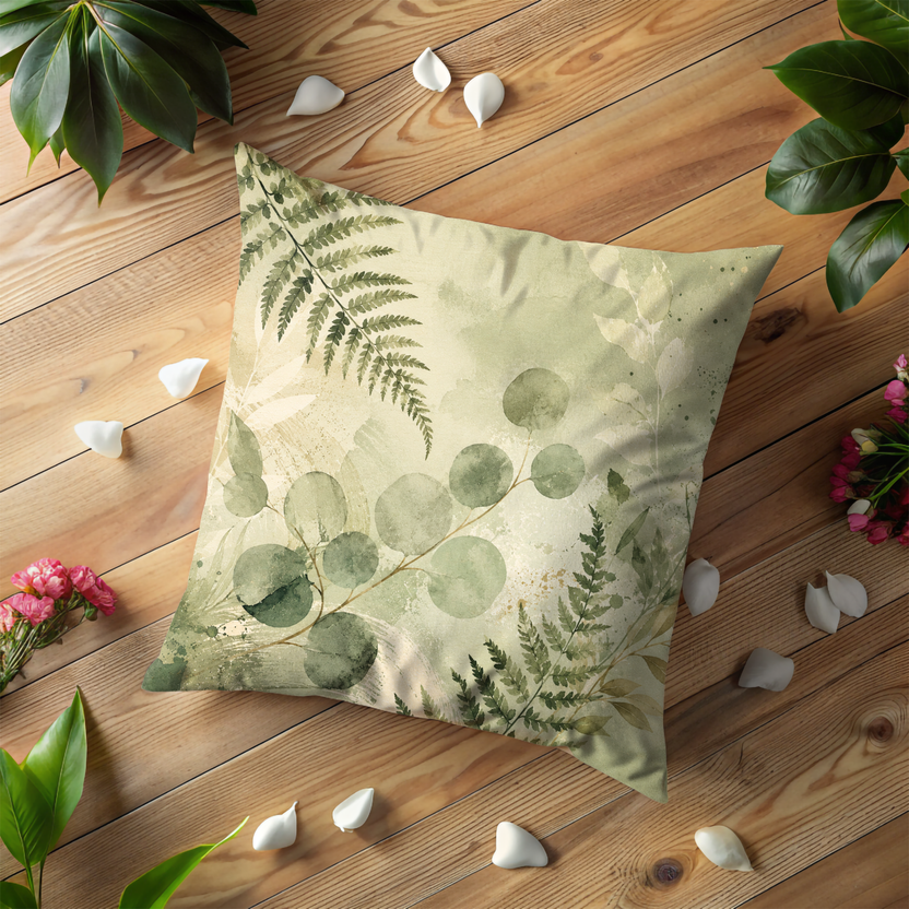 Sage Eucalyptus Pillow Cover – Soft Botanical Art | Neutral Boho Decor