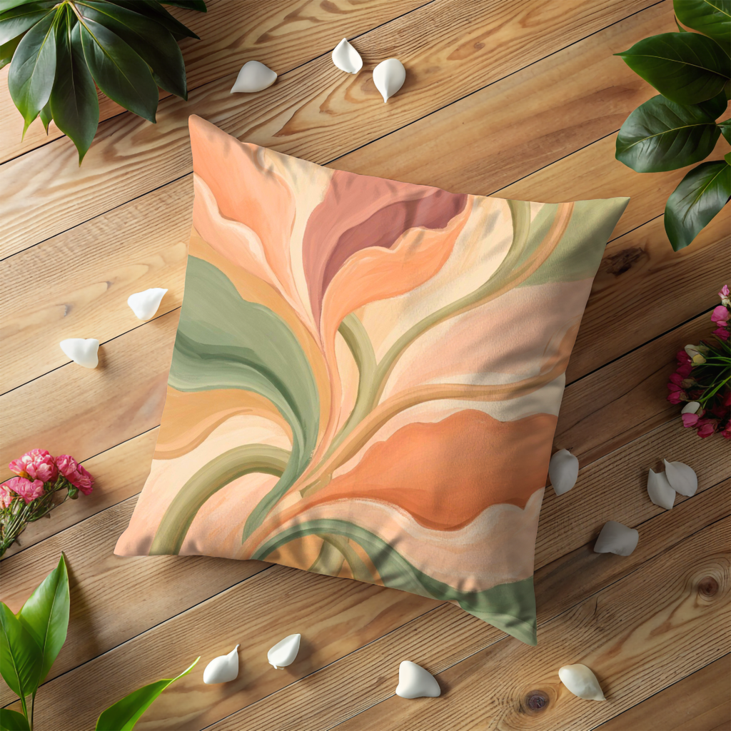 Abstract Floral Pillow Cover | Elegant Swirl Art | Warm Nature Decor